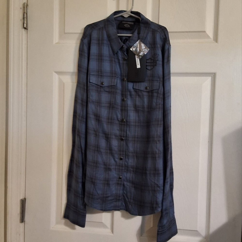 NWT HARLEY DAVIDSON LONG SLEEVE WOVEN PLAID SHIRT